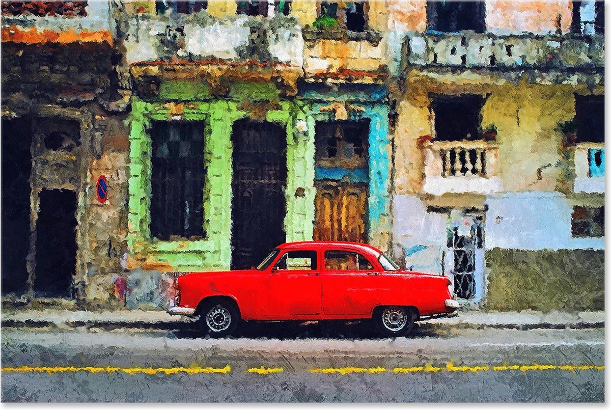 Graphic Message Schilderij op Canvas - Auto in Havana - Cuba - Cadeau Man