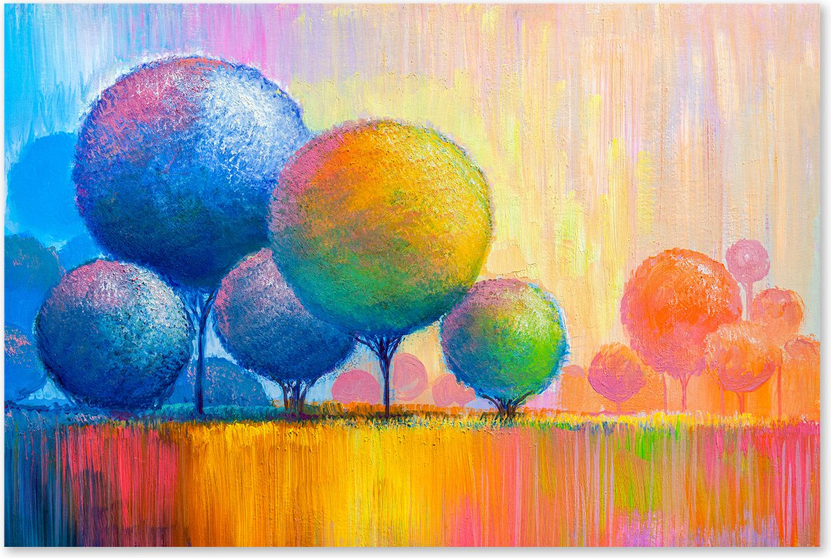 Graphic Message - Schilderij op Canvas - Blauw Roze Bomen - Landschap - Abstract - Ronde Bomen