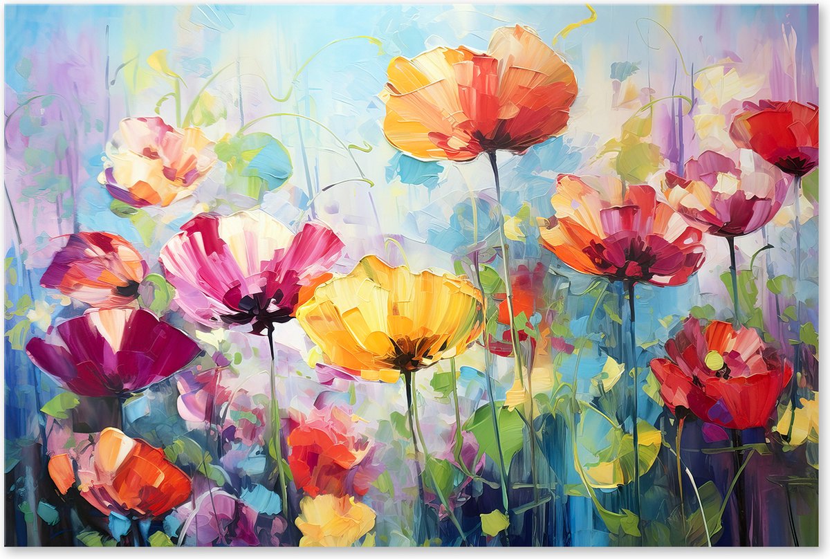 Graphic Message - Schilderij op Canvas - Bloemenveld met kleurrijke bloemen - Woonkamer