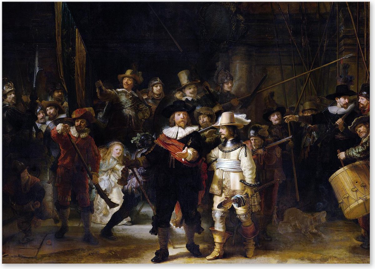 Graphic Message - Schilderij op Canvas - De Nachtwacht - Rembrandt - Woonkamer Kunst - Reproductie