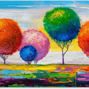 Graphic Message - Schilderij op Canvas - Kleurrijke Ronde Bomen - Landschap Print - Woonkamer