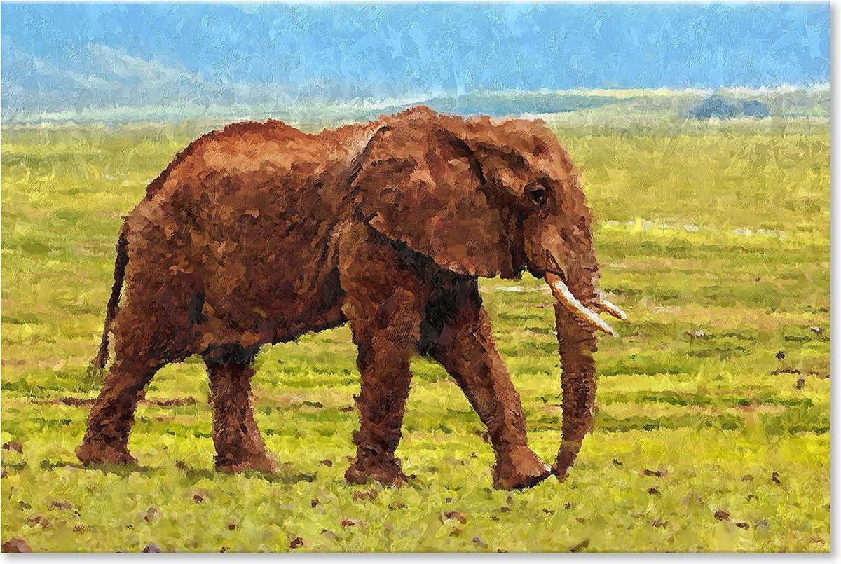 Graphic Message - Schilderij op Canvas - Olifant op de steppe - Wildlife - Natuur - Woonkamer