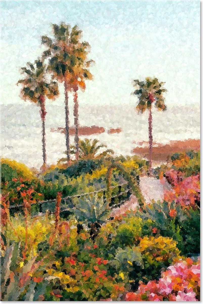 Graphic Message - Schilderij op Canvas - Palmbomen bij Zee - Abstract Landschap - Woonkamer