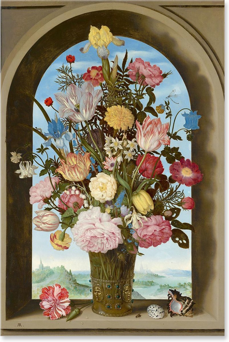 Graphic Message Schilderij op Canvas - Vaas met bloemen in venster - Ambrosius Bosschaert - Print