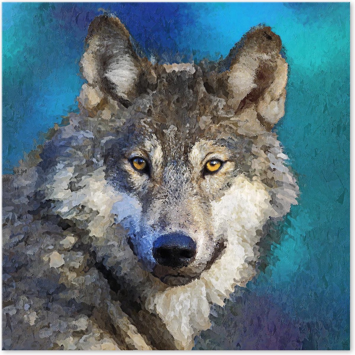 Graphic Message - Schilderij op Canvas - Wolf - Abstract - Woonkamer Kunst - Blauw - Canada
