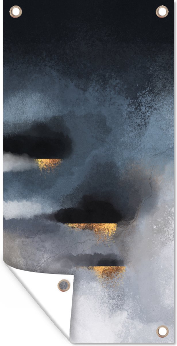 GreatGardenPosters - Tuinposter - Wolken - Abstract - Goud - Poster voor buiten - Tuindoeken - Schutting decoratie - 80x160 cm