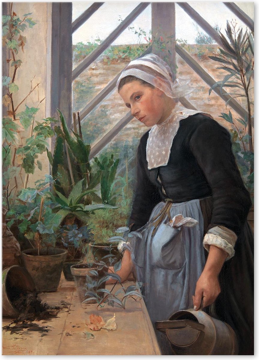Meisje met de Plant - Anna Petersen - Schilderij op Canvas