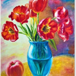 Vaas met Tulpen - Bloemen - Schilderij op Canvas