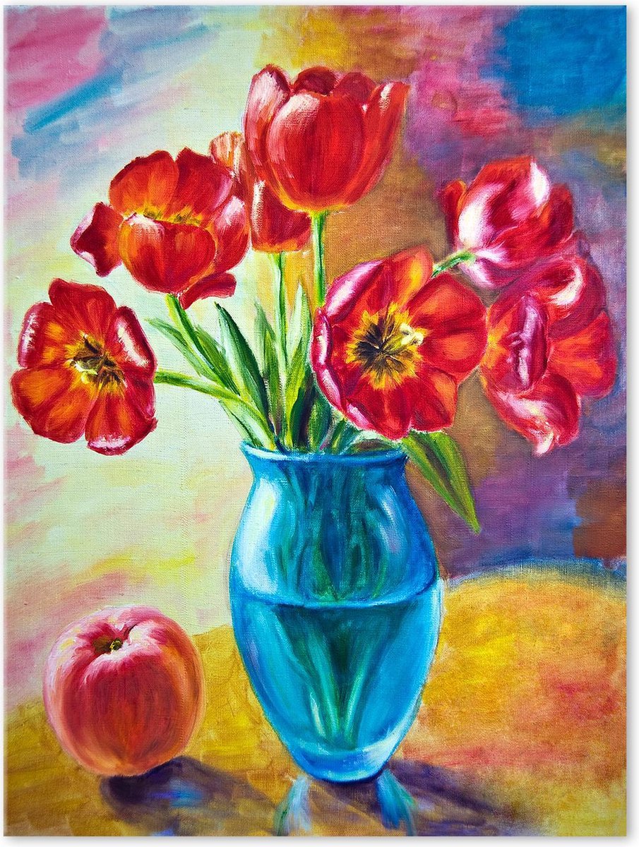 Vaas met Tulpen - Bloemen - Schilderij op Canvas