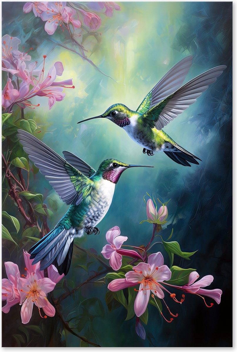 Graphic Message - Schilderij op Canvas - Luchtacrobaten - Kolibries - Vogels