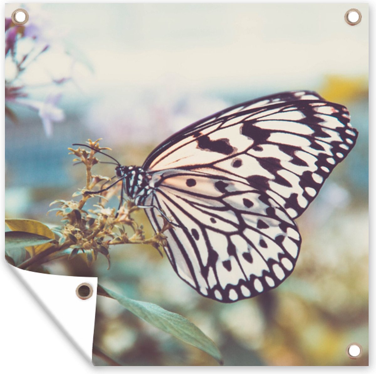 Tuinposter - Vlinders - Bloemen - Planten - Natuur - Tuinposters buiten - 200x200 cm - Tuindoek